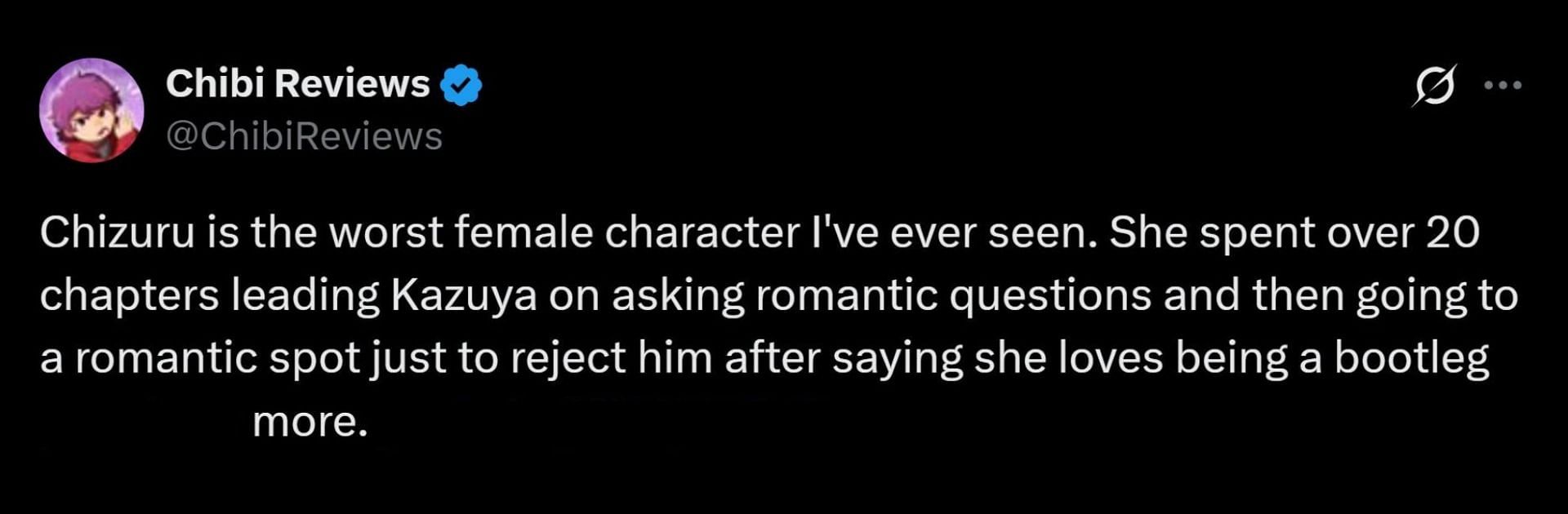 Tweet from Anime YouTuber Chibi Reviews (Image via X/@ChibiReviews)